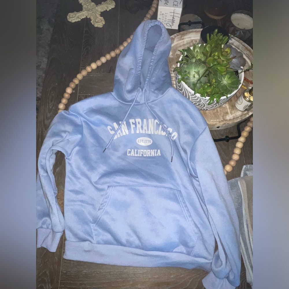 SHEIN hoodie, in size Medium, soft with drawstrings, baby blue in color